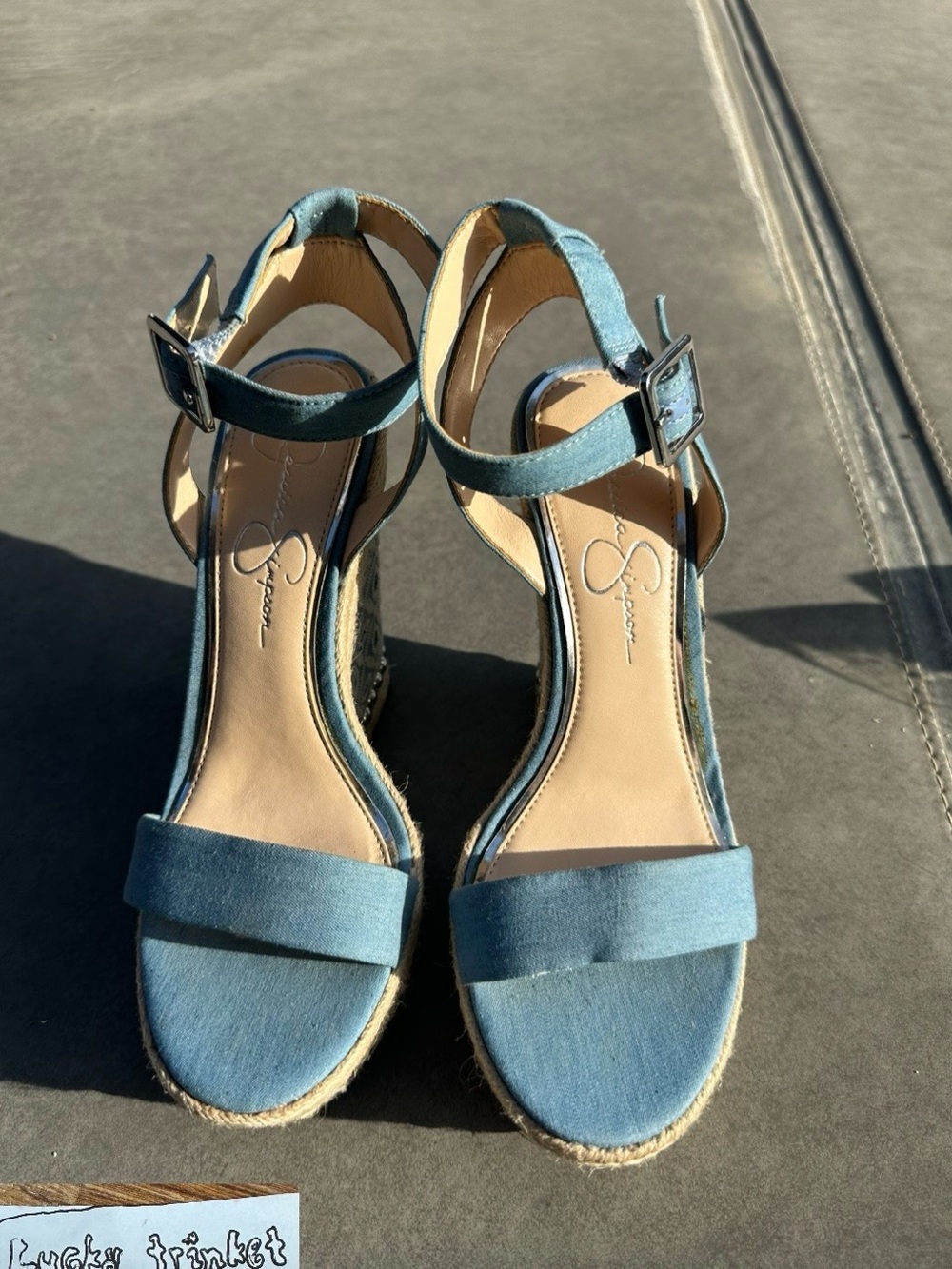 Jessica Simpson Light Blue Denim Platform
Wedge Sandals